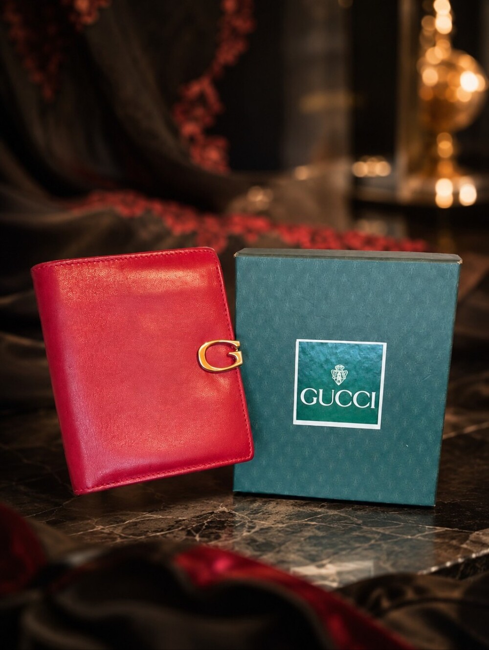 Vintage Gucci Red Leather Horsebit Bifold Wallet Gold Hardware w/ Box